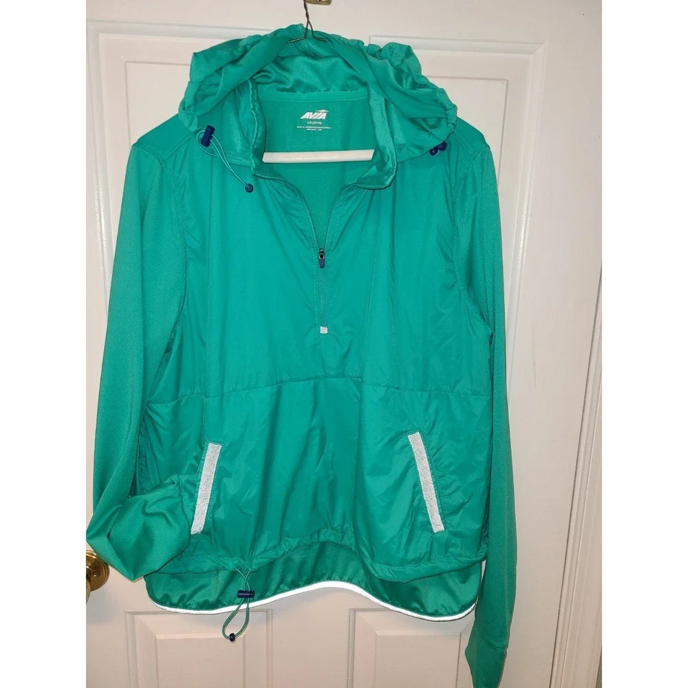 Avia Sz L (12-14) Athletic Sports Active 1/4 Zip Green Jacket Thumb‎ hole Active